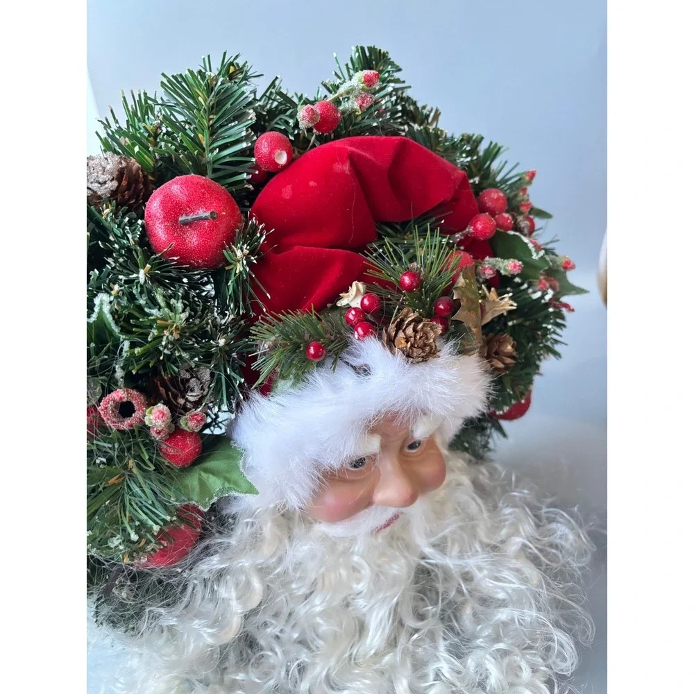 Bronners Christmas Wonderland Santa Head Wreath Red Apples Berries Pinecones 10